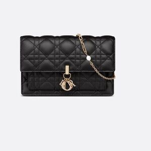 Dior Quilted Black Clutch with Gold Chain
